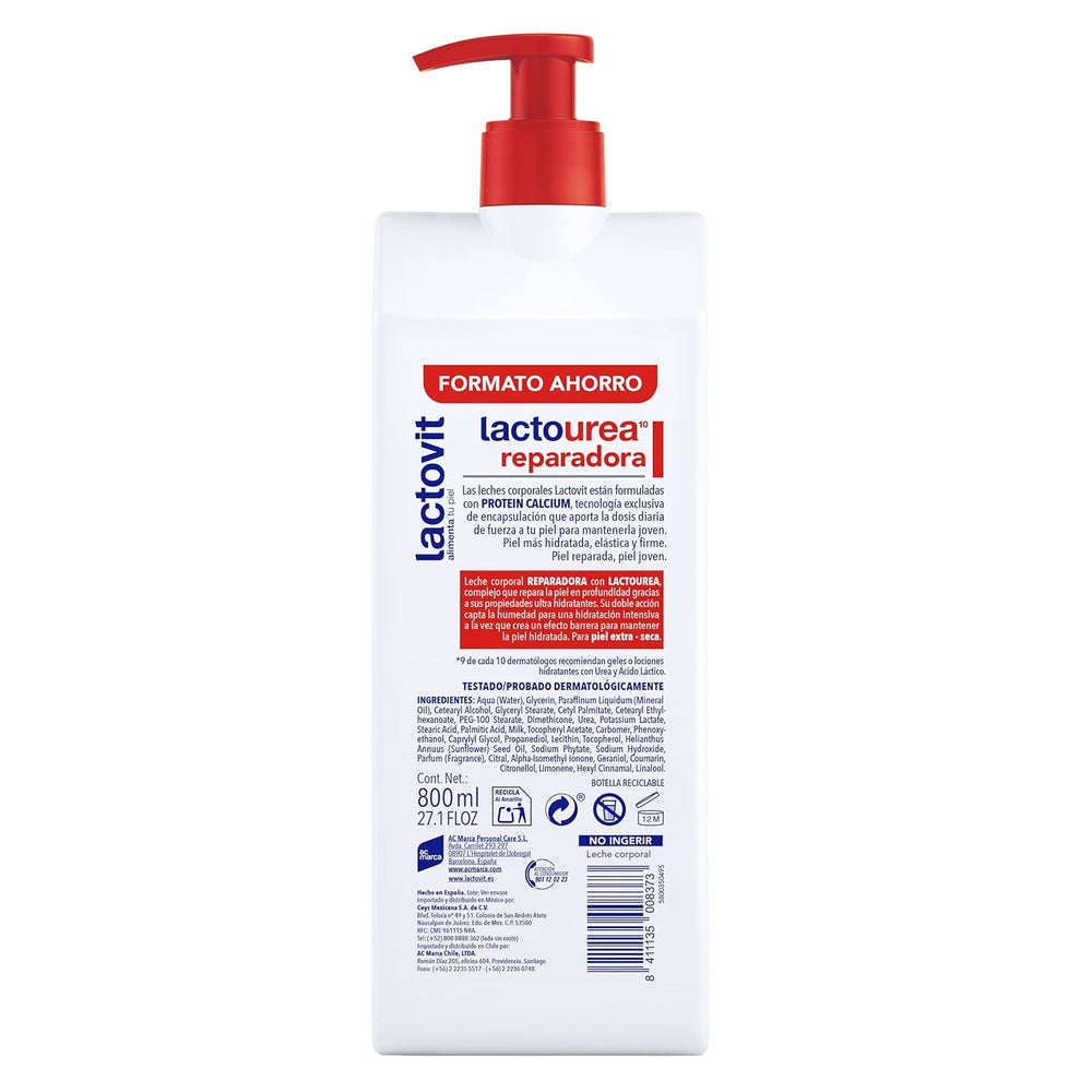 Lactourea reparierende Körpermilch mit Protein Calcium, sofortige Absorption, 48 Stunden Ernährung und Reparatur, geeignet für trockene und extra trockene Haut, 800 ml