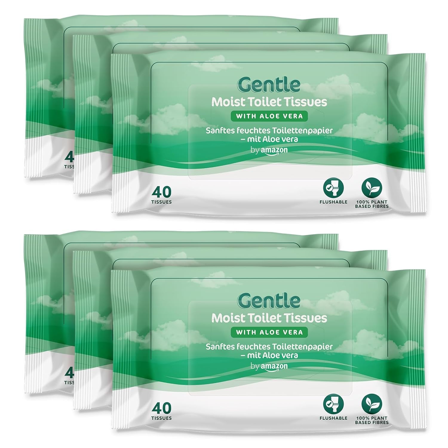 By Amazon Șervețele de toaletă moi, umede, fără miros, fine pentru a trage apa, neparfumate, 240 bucăți (6 pachete a câte 40 bucăți fiecare) (Fostul brand Presto!)