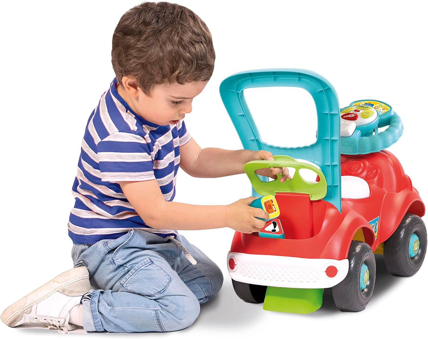 Clementoni - 17747 - Nicolò Go Go 3 în 1 - Mașină de echitație, vorbitor electronic de învățare, primii pași, lumini și sunete, joc pentru copii de 1 an - Made in Italy Jucarii Bebe Naty Shop