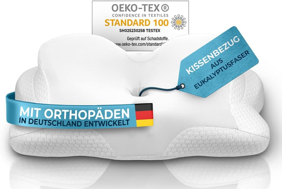 Pernă ortopedică [Innovation Award for Ergonomics Nominated] Pernă pentru dureri de gât Fabricată din spumă cu memorie | Pernă pentru susținerea gâtului Rulou ergonomic pentru gât Pernă pentru dormit lateral Gri Perne ortopedice cervicale Naty Shop Alb Kissenbezug [Version:Allrounder]