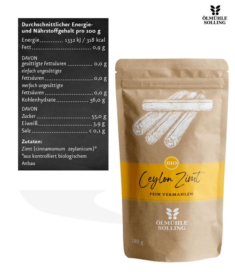 - BIO Ceylon Zimt | Ceylon Zimtpulver aus kontrolliert biologischem Anbau | Zimtpulver fein vermahlen aus ganzen Zimtstangen. Ideal zu Müsli, Milchreis, Gebäck uvm. | Inhalt: 180 g