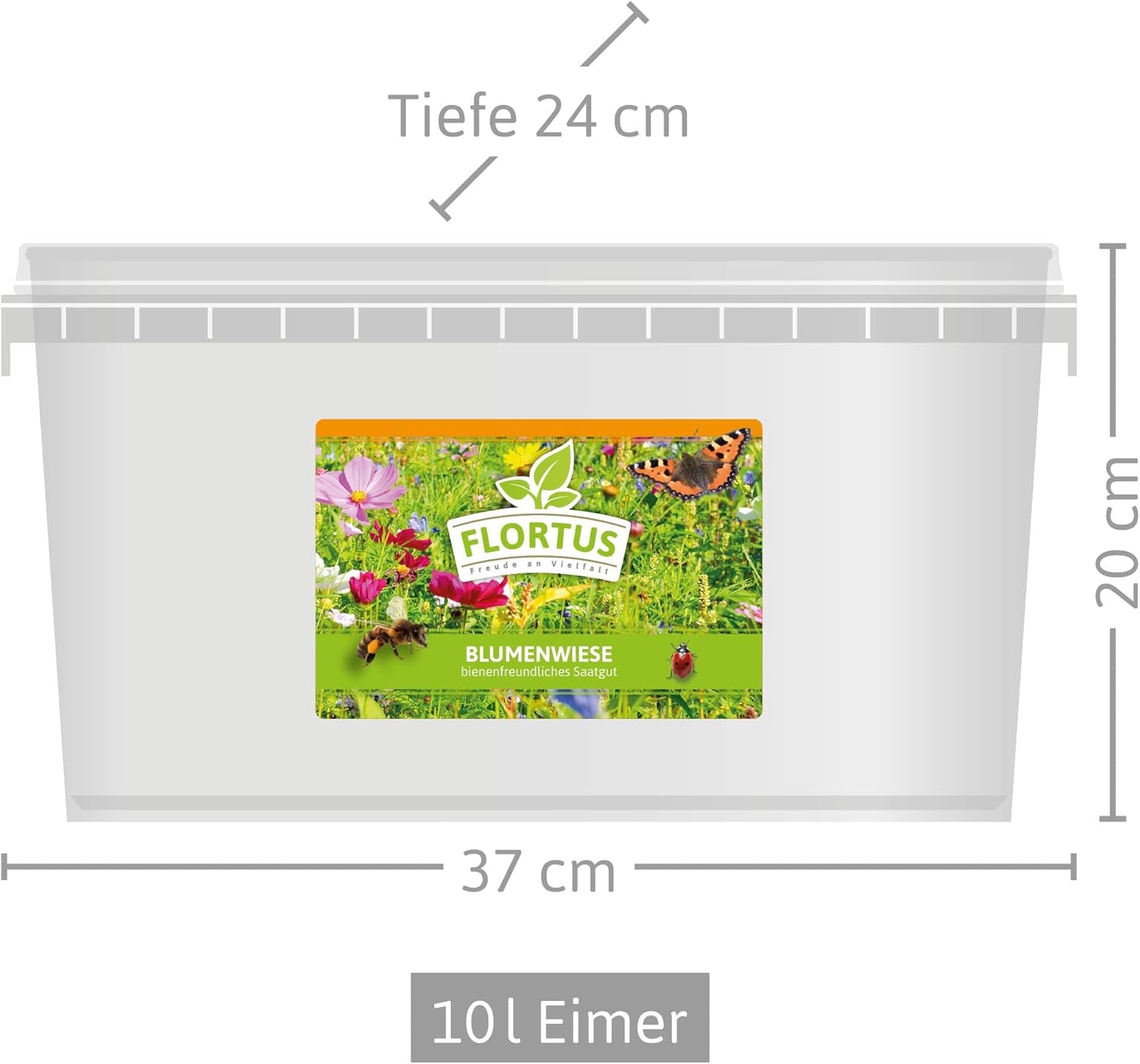 FLORTUS – Blumenwiese Saatgut Für Bienen, Hummeln & Schmetterlinge – 10 Liter Eimer Wildblumenwiese Samen Für 1.000-2.000 M² – Bunte Wildblumensamen Mischung Für Eine Insektenfreundliche Blumenwiese
