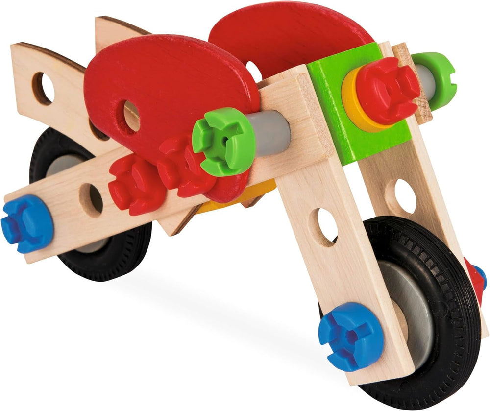 Eichhorn - Constructor Motorrad, 2 Verschiedene Modelvarianten baubar, Konstruktionsspielzeug mit 40 Teilen, vielseitiges Holzspielzeug, 100% FSC zertifiziertes Buchenholz, ab 3 Jahren
