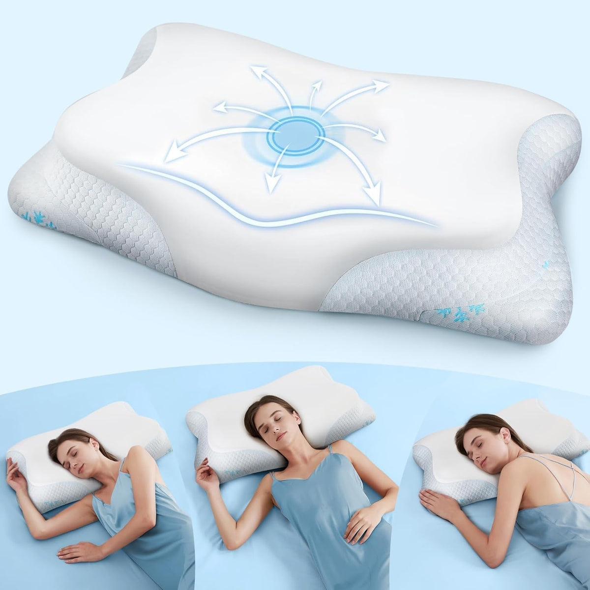 Cloudétoile pernă pentru gât pernă din spumă cu memorie - pernă ortopedică ergonomică 2 în 1 pernă din spumă visco pernă pentru dormit lateral, pernă de susținere a gâtului reglabilă pe înălțime pernă din spumă cu memorie, alb 64X38X12 cm Perne ortopedice cervicale Naty Shop Alb 64X38X12 Cm