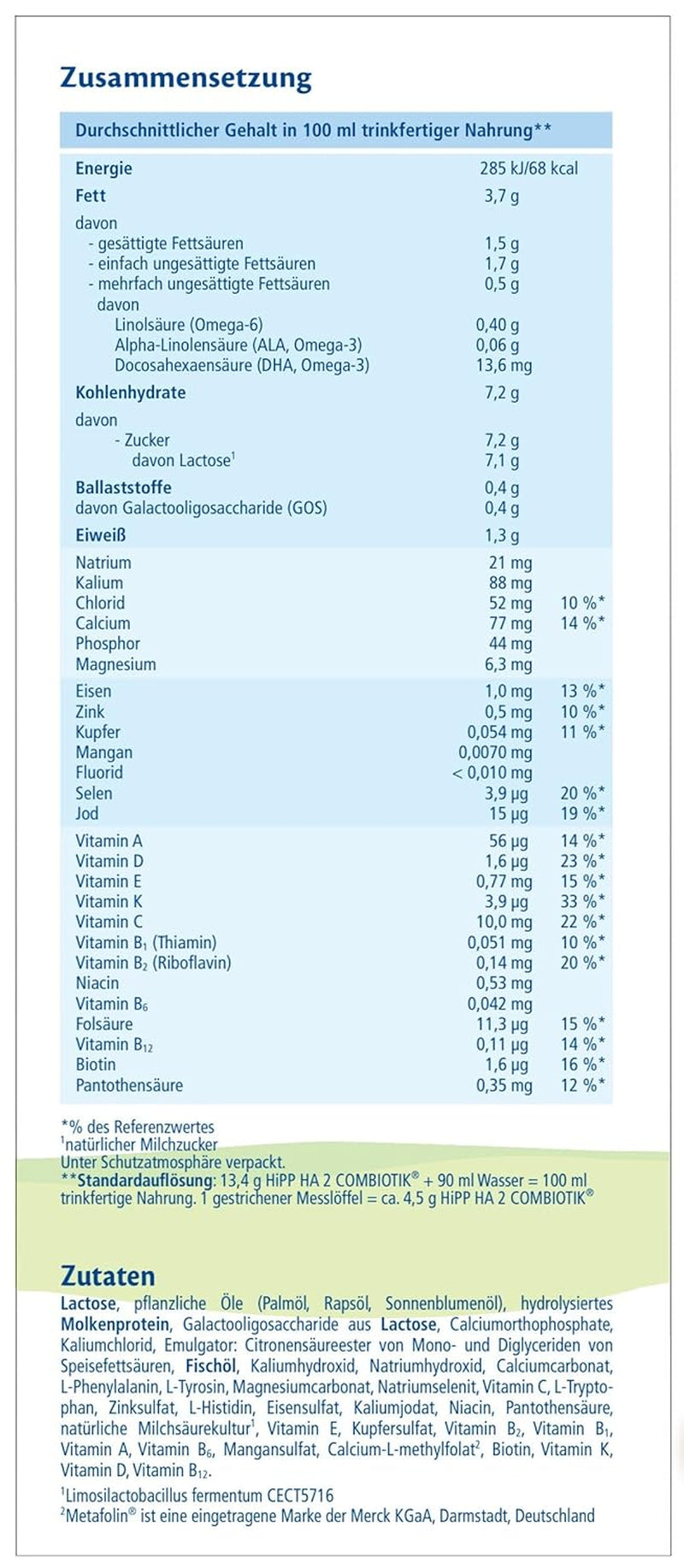 HiPP HA 2 Combiotik (4 x 600g) - Formulă de continuare după 6 luni, cu culturi naturale de acid lactic, fibre alimentare valoroase (GOS), Omega-3, proteine hidrolizate pentru sisteme imunitare sensibile