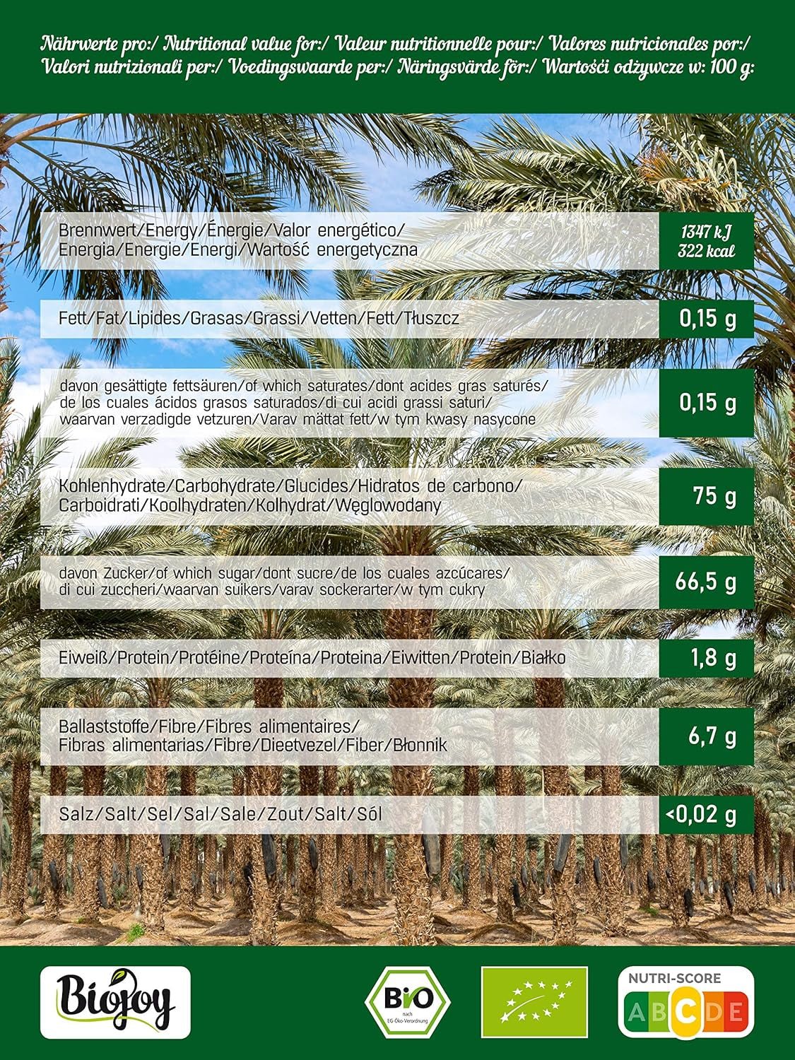 Biojoy BIO-Medjool curmale din Israel (5 kg), uscate și întregi, nesulfurate, Mare Produse deshidratate Naty Shop