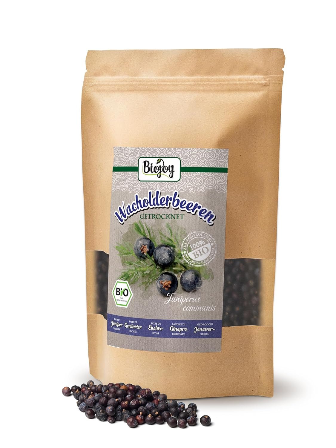 Biojoy fructe de ienupăr bio (250 g), uscate și întregi, fără aditivi (Juniperus communis) Produse deshidratate Naty Shop