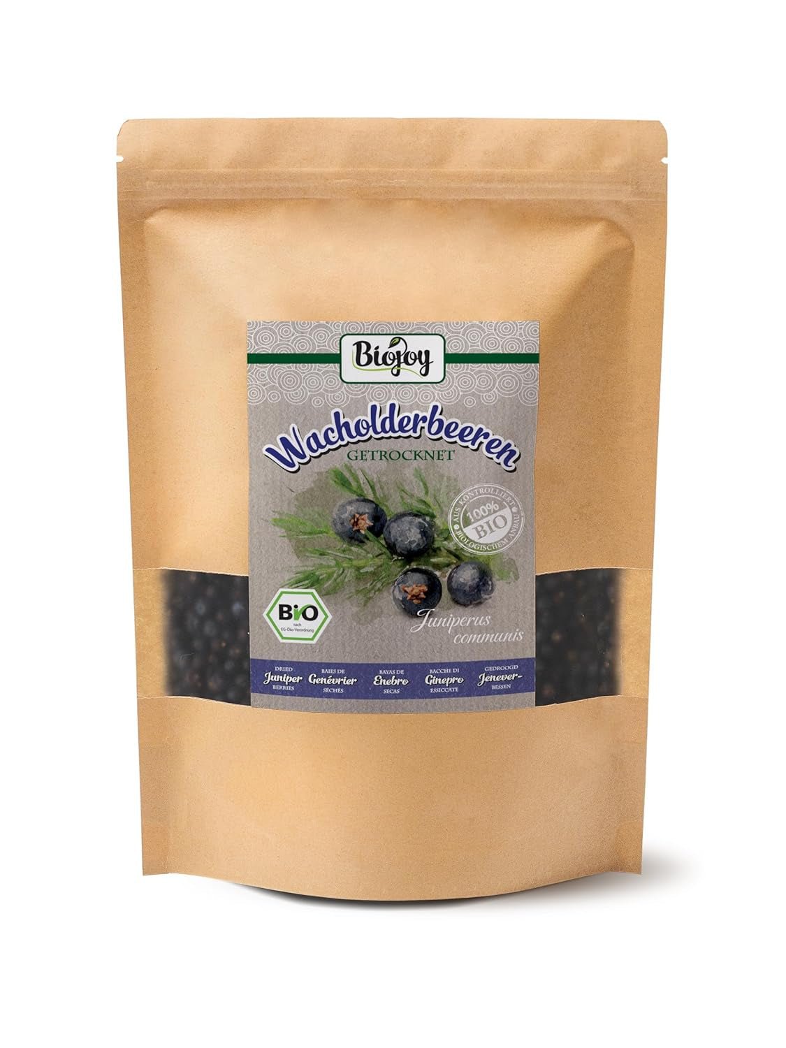 Biojoy fructe de ienupăr bio (250 g), uscate și întregi, fără aditivi (Juniperus communis) Produse deshidratate Naty Shop 500 G (1 pachet)