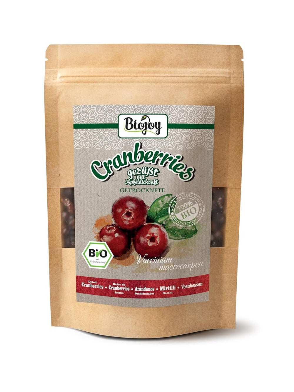 Biojoy merișoare organice uscate (1 kg), merișoare îndulcite cu sirop de mere Produse deshidratate Naty Shop 250 G