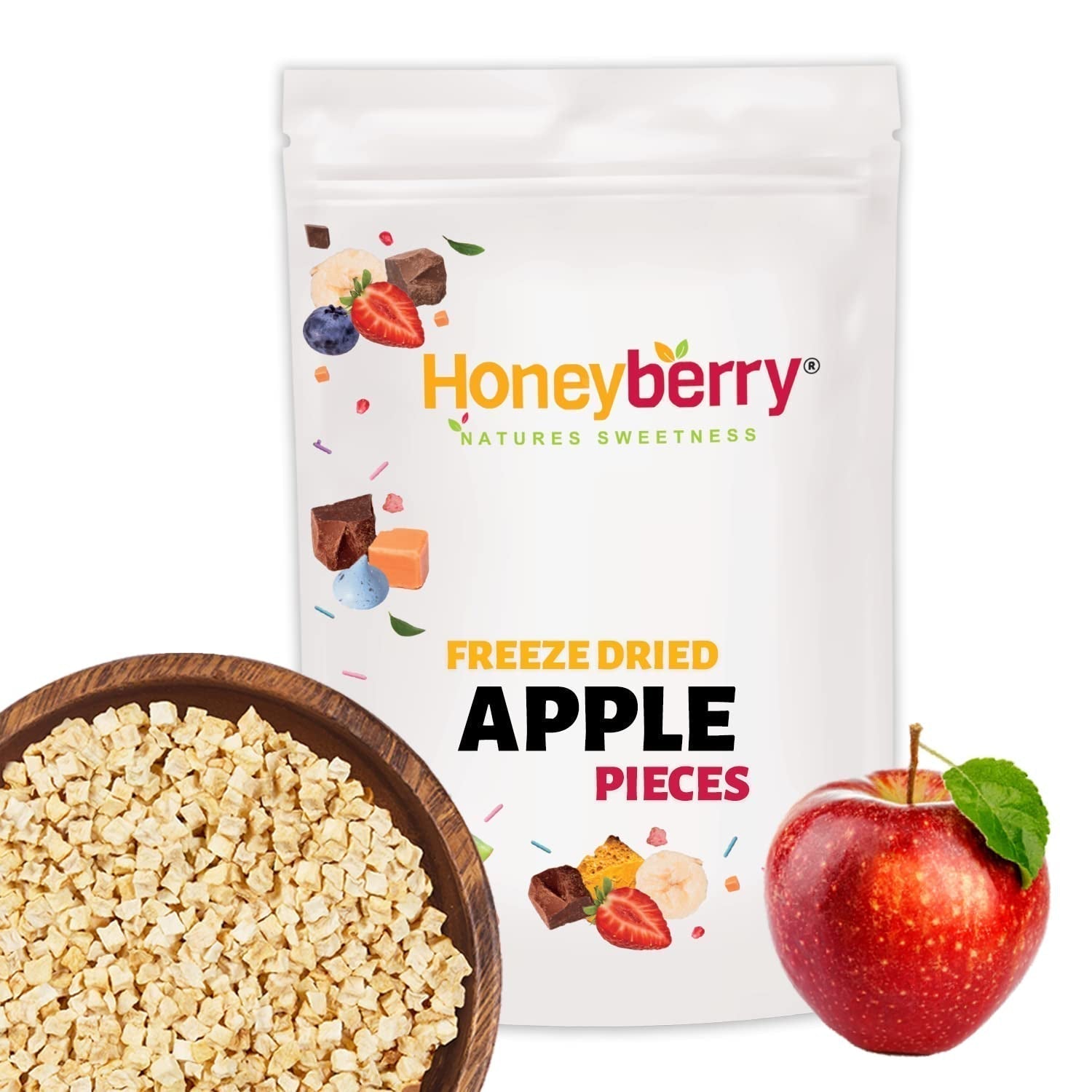 Bucăți de mere liofilizate 100g - Fructe liofilizate - Fructe uscate liofilizate - Mere uscate - Perfect pentru coacere, decorarea prăjiturilor, gustări, muesli și deserturi Produse deshidratate Naty Shop 100G