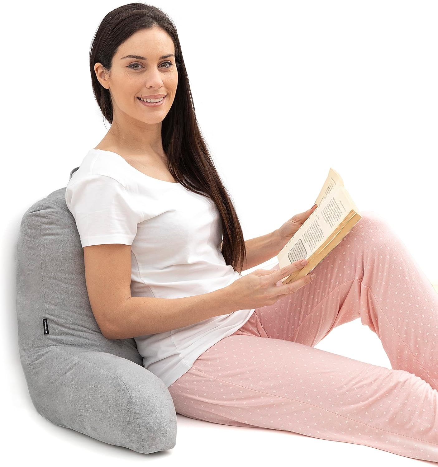 Pernă de citit InnovaGoods Huglow cu cotieră, pentru canapea, pat și covor, pernă de citit cu suport lombar și mâner de transport, ergonomică, previne disconfortul și durerea, gri