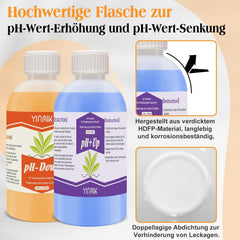 Regulator de pH pentru hidroponie, lichid pH Up și pH Down, fluid regulator de pH pentru scăderea sau creșterea valorii pH-ului, tampon premium 250 ml, potrivit pentru toate sistemele hidroponice (sol și apă)