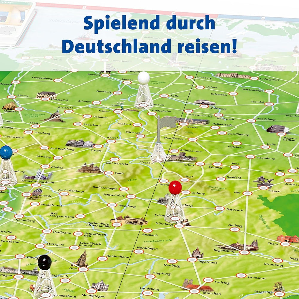 Ravensburger Family Game 26492 - Turul Germaniei - Clasic pentru familii, pentru vârste de 8 ani și peste - Joc de petrecere, Călătorie prin Germania, Joc de societate pentru până la 6 jucători, vârste de 8 ani și peste
