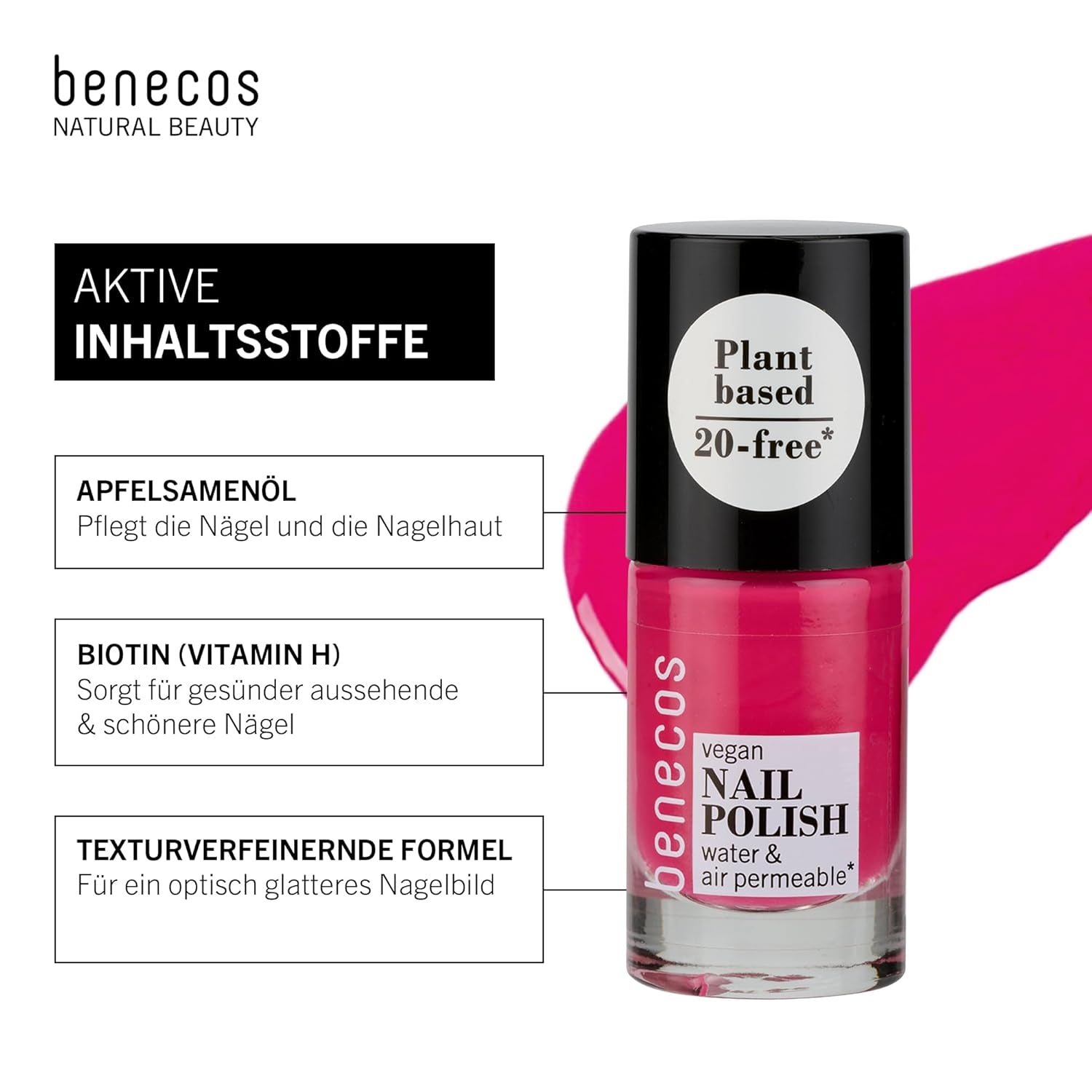 Oja vegană Benecos 20-Free oh lala - ojă pe bază de plante - uscare rapidă și de lungă durată - permeabilă la apă - îmbogățită cu biotină - 5ml
