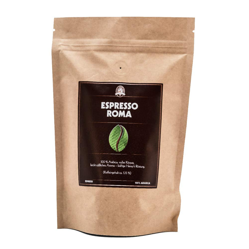 Henry's Espresso Roma 500g - prăjire ușoară - corp plin - aciditate scăzută - calitate rafinată - boabe de cafea direct de la fermier