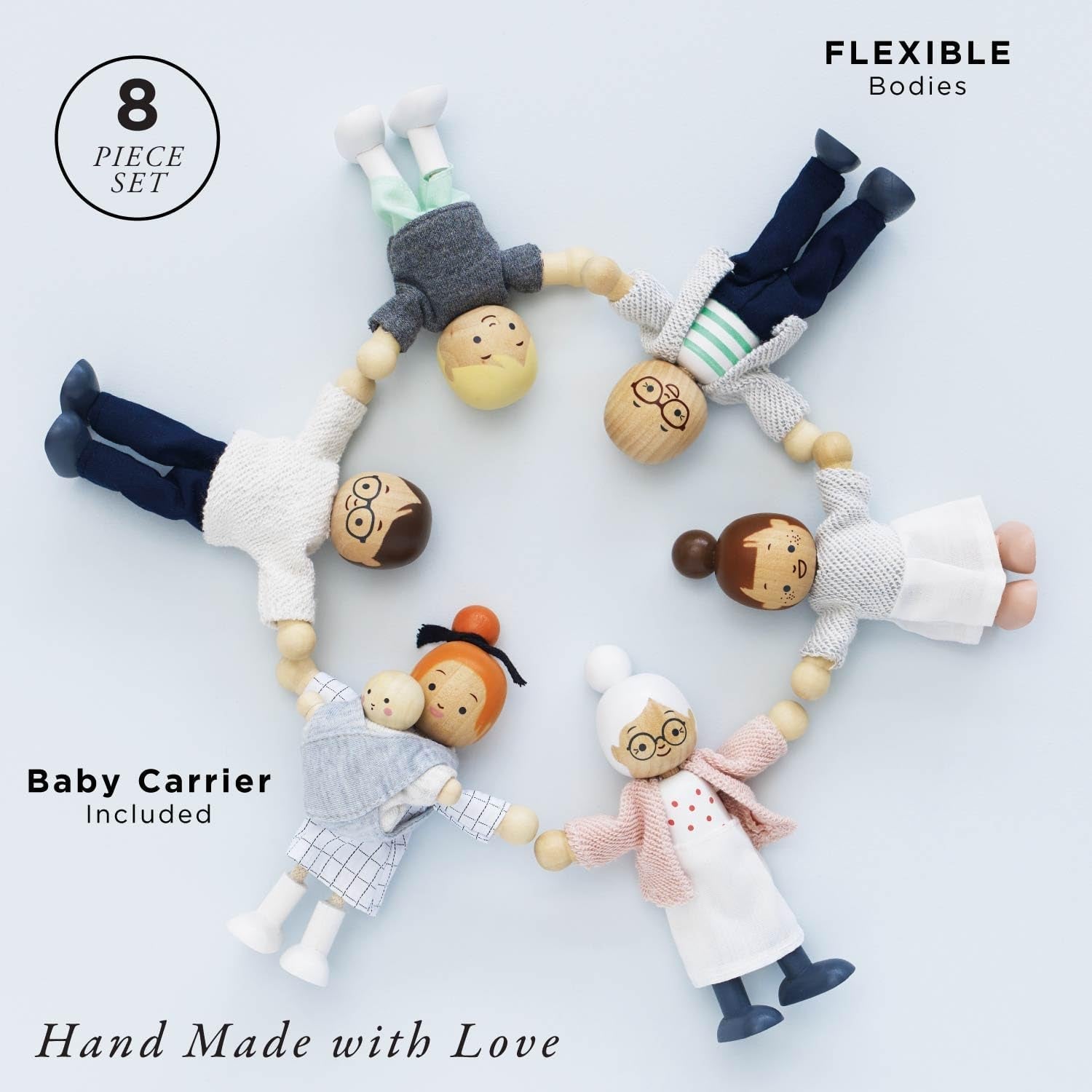 – Set de joacă din lemn „Familia mea de păpuși” pentru case de păpuși | Seturi de accesorii pentru case de păpuși Daisylane pentru fete – Potrivit pentru copii cu vârsta de 3 ani și peste, P053
