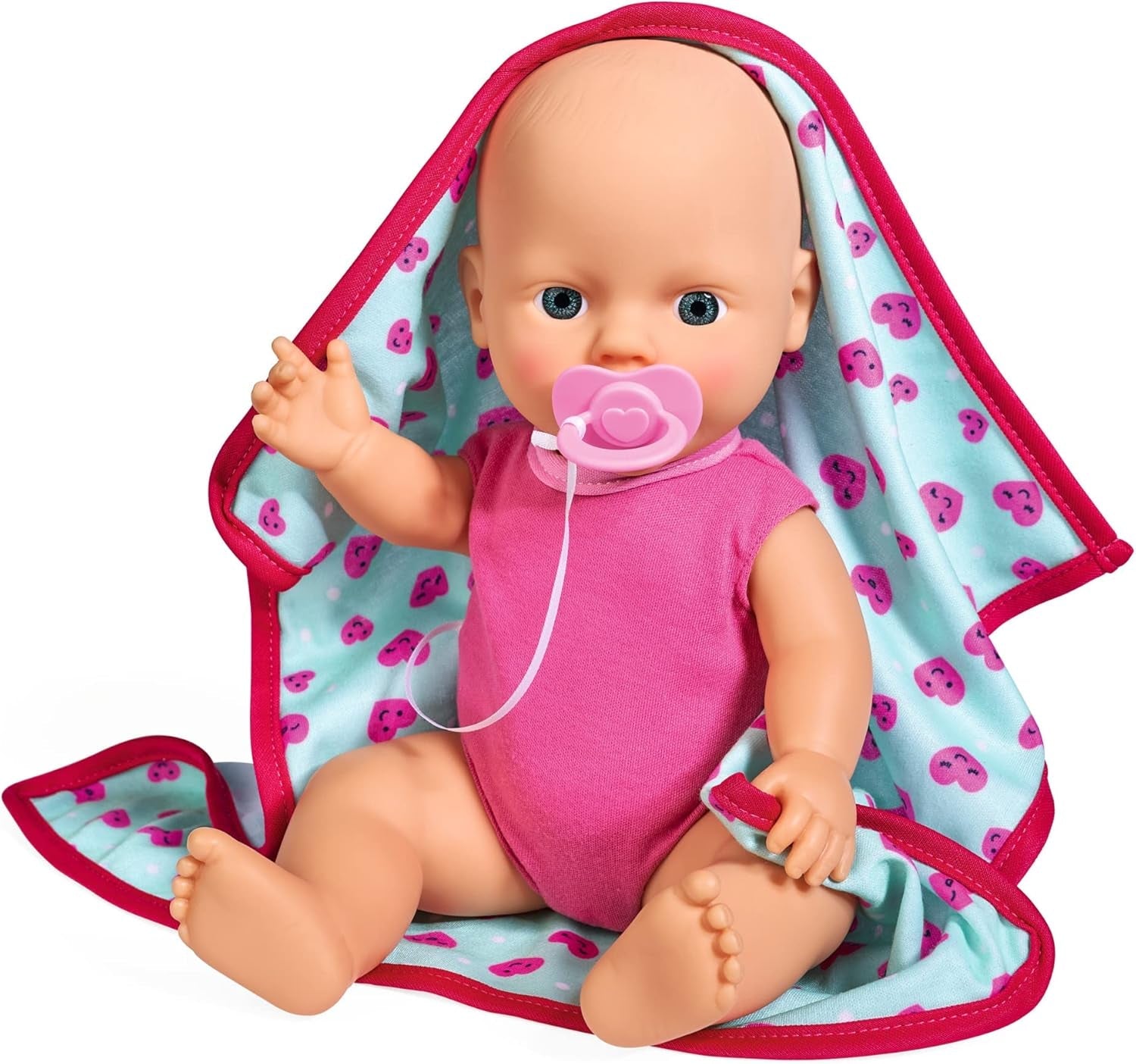 Simba 105030071 - New Born Baby mit Schmusedecke, Vollvinylpuppe mit Trink- und Nässfunktion, Schmusedecke und Schnuller, 30cm, Spielpuppe, Babypuppe ab 2 Jahre
