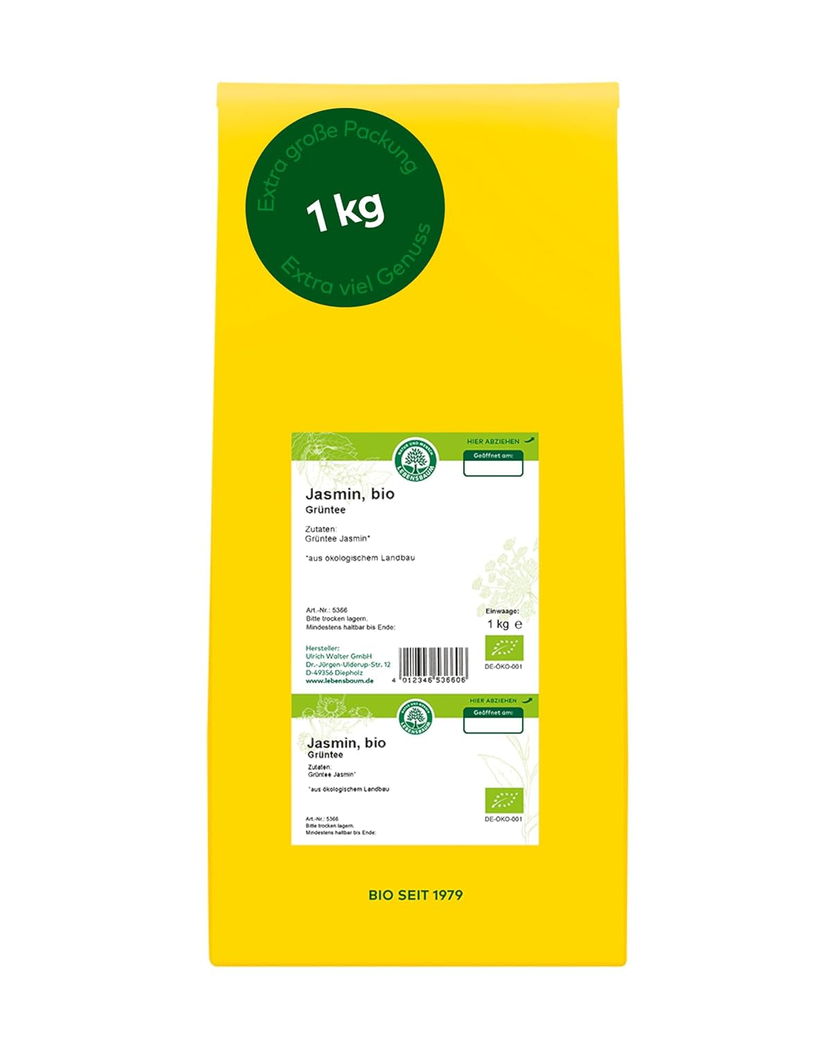 Lebensbaum Darjeeling Ceai verde cu frunze întregi, ceai organic, ceai verde cu aromă proaspătă de flori, cu o culoare ușor verde, 1000 g