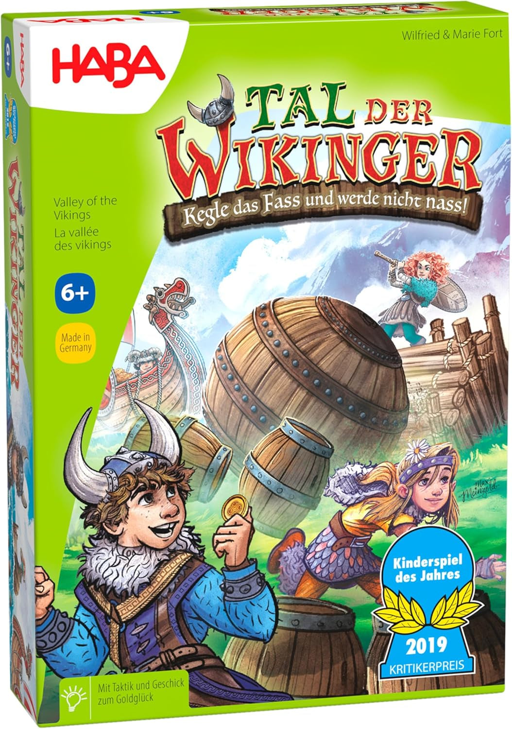 HABA Valea Vikingilor – Joc de societate rapid pentru dexteritate, pentru vârste de la 6 ani în sus, pentru 2–4 jucători – Tablă de joc XXL și nave vikinge 3D – Promovează tactica și curajul – 1304697001