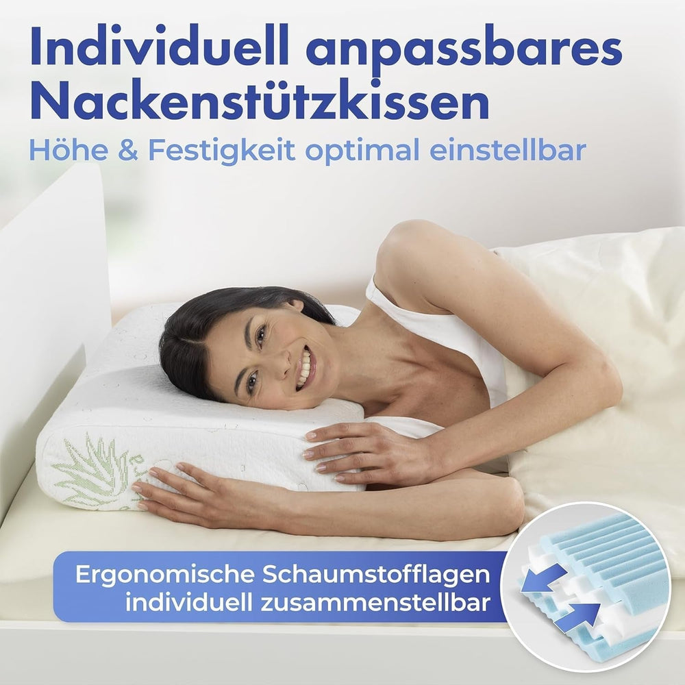 Maximex visco pernă de sprijin pentru gât, Pernă de sprijin respirabilă cu umplutură din spumă ergonomică, Pernă de sprijin pentru gât reglabilă pe înălțime și înălțime pentru un somn odihnitor, Cu aloe vera Perne standard Naty Shop