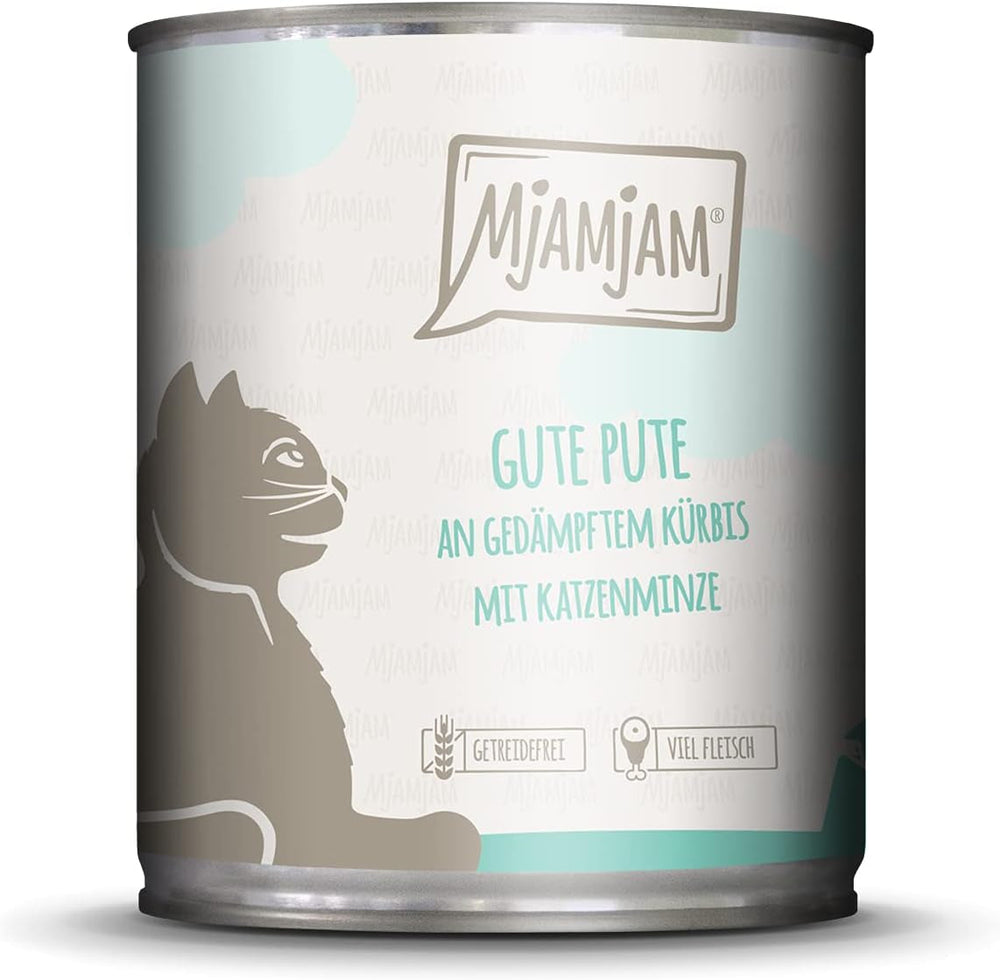 MjAMjAM - Hrană umedă premium pentru pisici - Monopack I - cu pui și curcan, pachet de 6 (6 x 800 g), fără cereale cu carne suplimentară