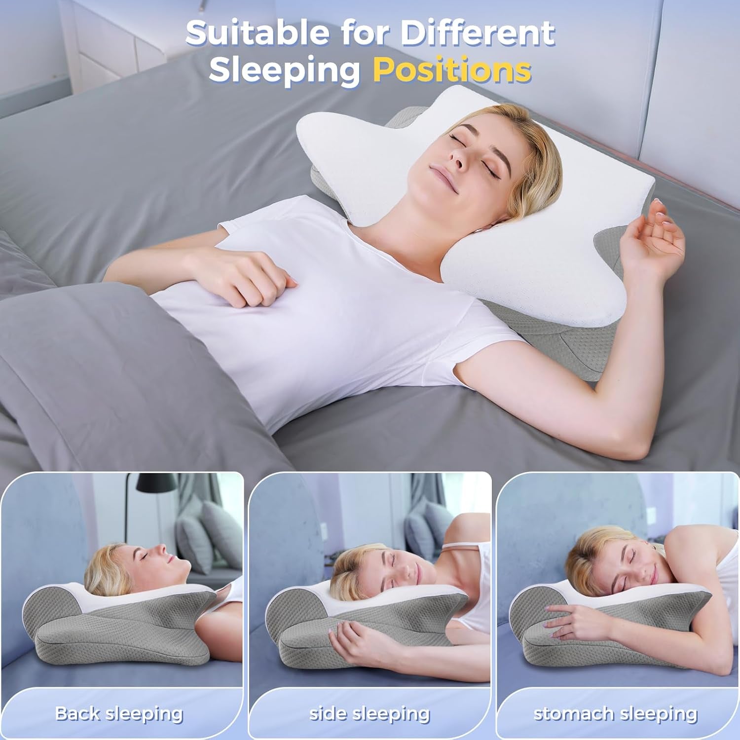 SAHEYER Pernă pentru gât, 2 în 1 Pernă ergonomică pentru susținerea gâtului și pernă pentru rularea gâtului, pernă ortopedică pentru dormitul lateral, pernă din spumă de memorie pentru dormitul lateral, dorsal și abdominal Perne ortopedice cervicale Naty Shop