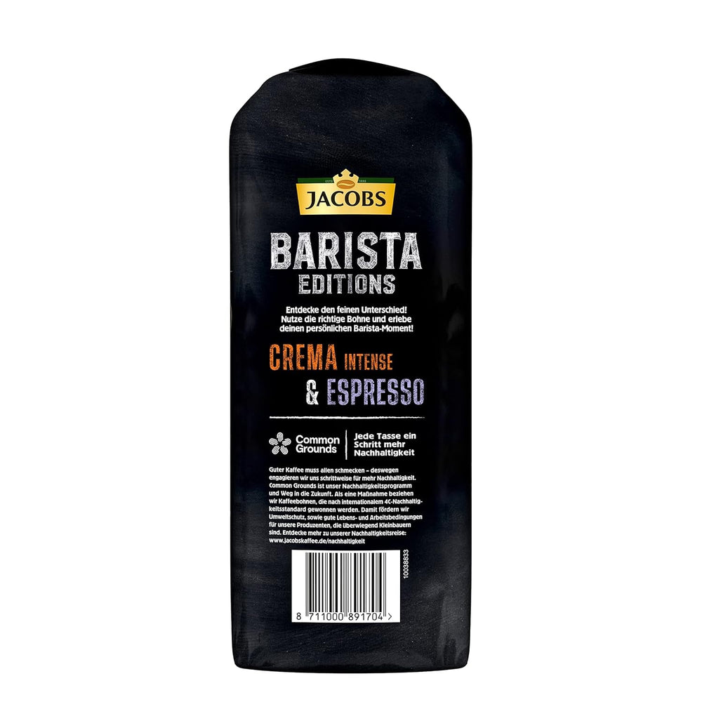 Boabe de cafea Jacobs Barista Crema 1kg – Echilibrate, note citrice, nuci, boabe Arabica și Robusta, intensitate 5/10, ideale pentru Caffè Crema (pachet de 2)