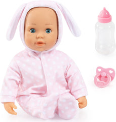 Bayer Design 93822AA Babypuppe Anna, spricht 24 Babylaute, weicher Körper, Schlafaugen, Schnuller, Flasche, 38 cm, rosa, Small
