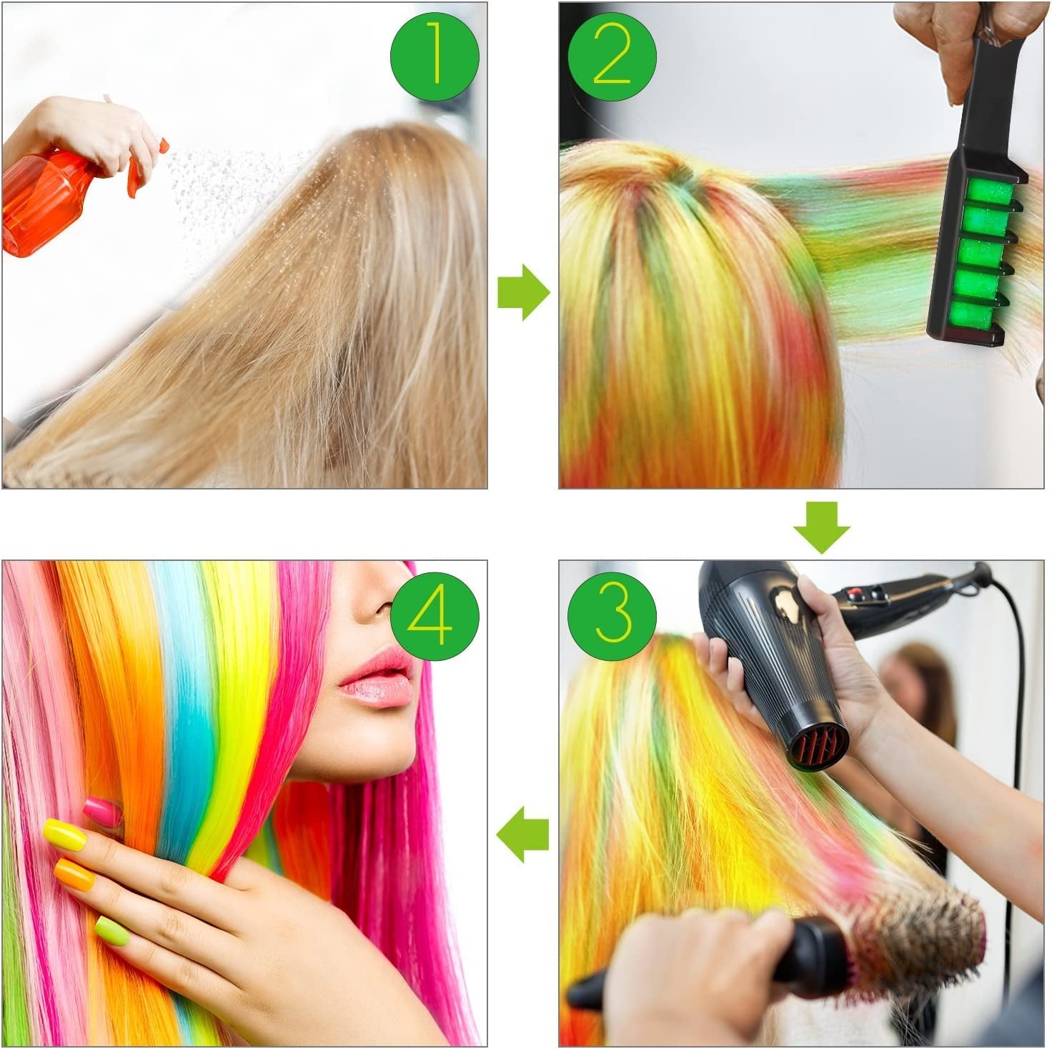 10PCS păr cretă pieptene temporar lumina păr culoare crema cadouri pentru fete pentru copii 4 5 6 7 8 9 11 + ani Vopsea pentru par Naty Shop