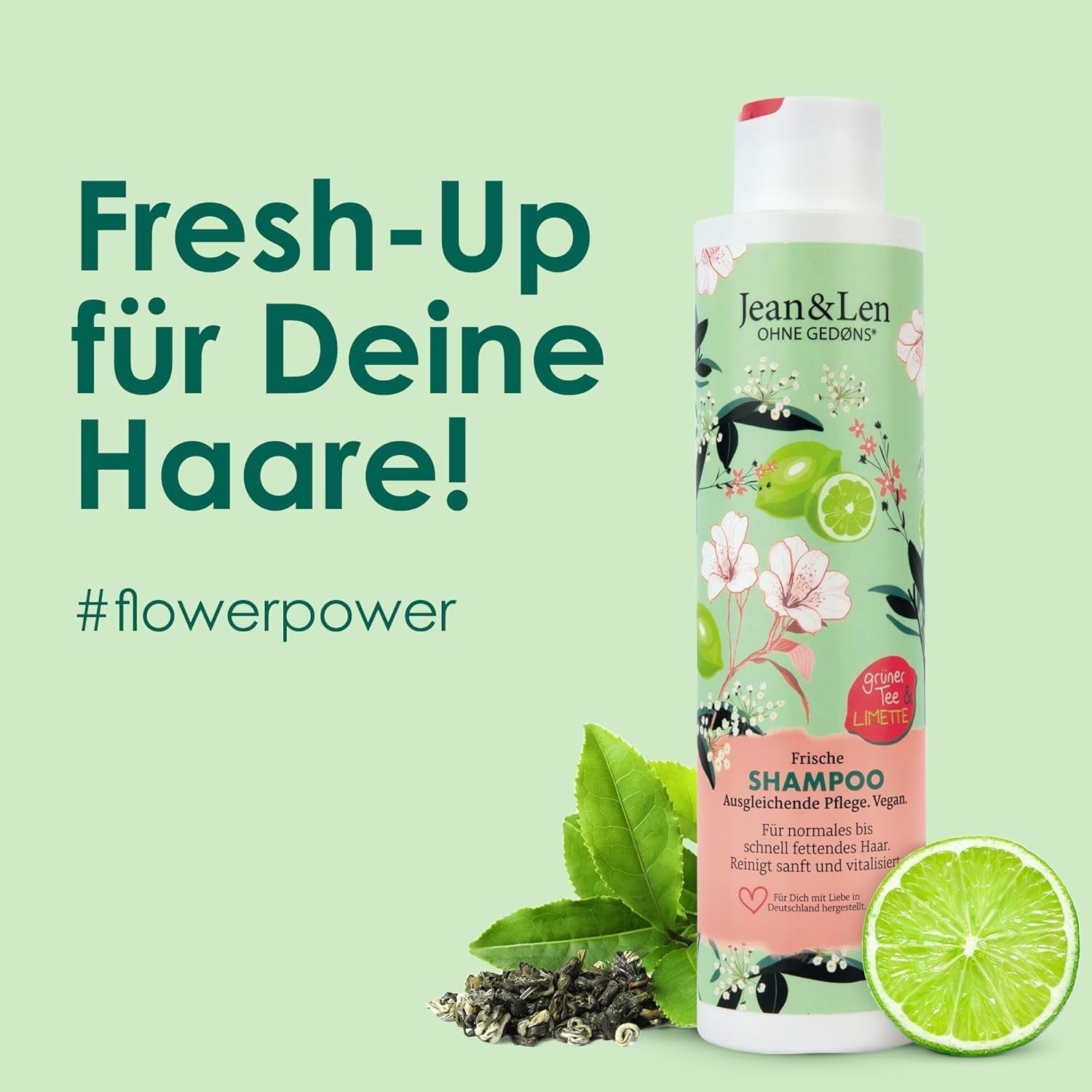 Șampon cu efect de hidratare Jean & Len Green Tea & Lime, pentru păr normal până la gras, 300 ml Duș și baie Jean & Len Green Tea & Lime