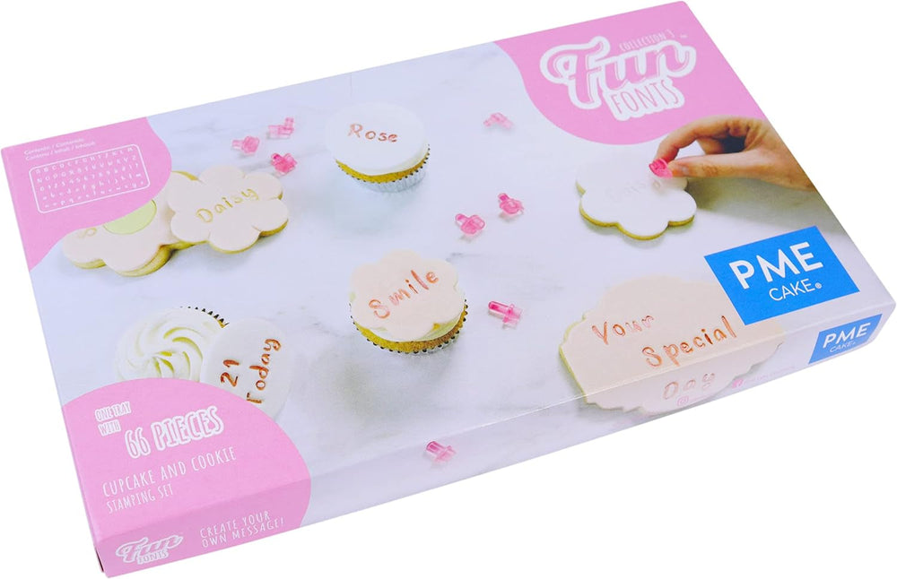 FF60 Fun Fonts - Set de ștampile pentru brioșe și fursecuri, pentru design de tort, 66 de piese, Colecția 3, Plastic
