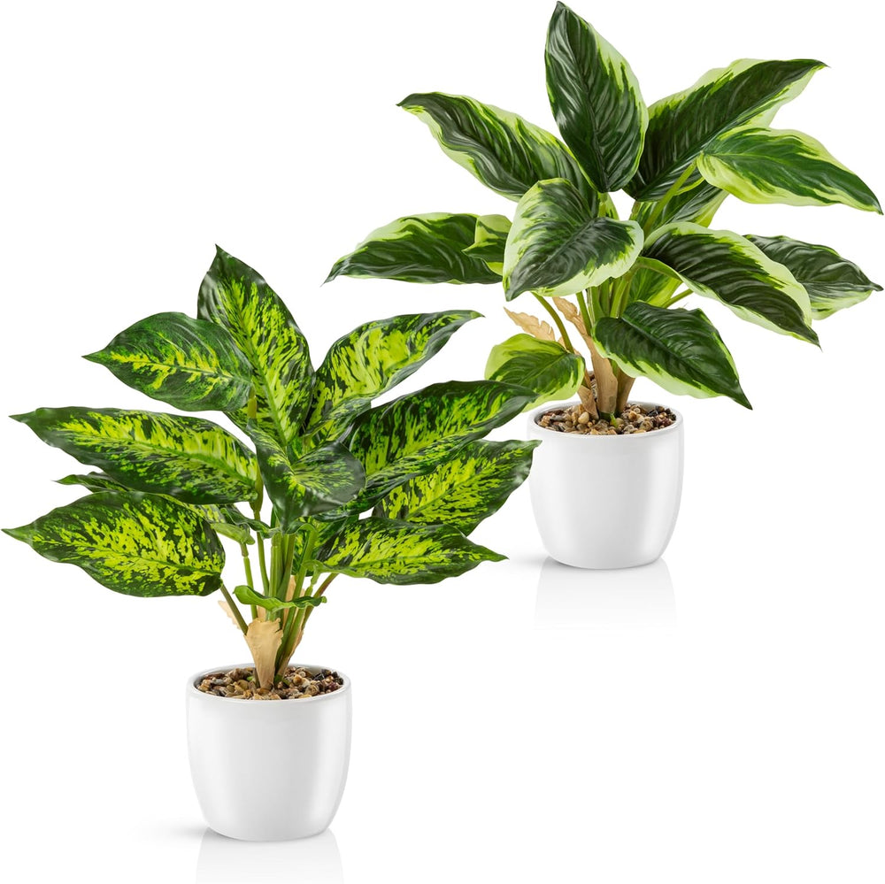 PASCH® 4Er Set Tropische Kunstpflanzen Wie Echt (35Cm) in Weißen Keramiktöpfen: U.A. Monstera Künstlich & Areca Kunstpalme | Künstliche Pflanzen Im Topf | Fake Plant | Kunstblumen Im Topf