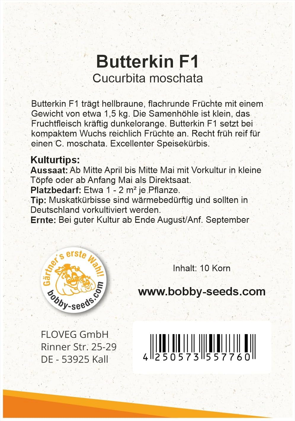 Butterkin F1 Kürbissamen Von Bobby-Seeds Portion