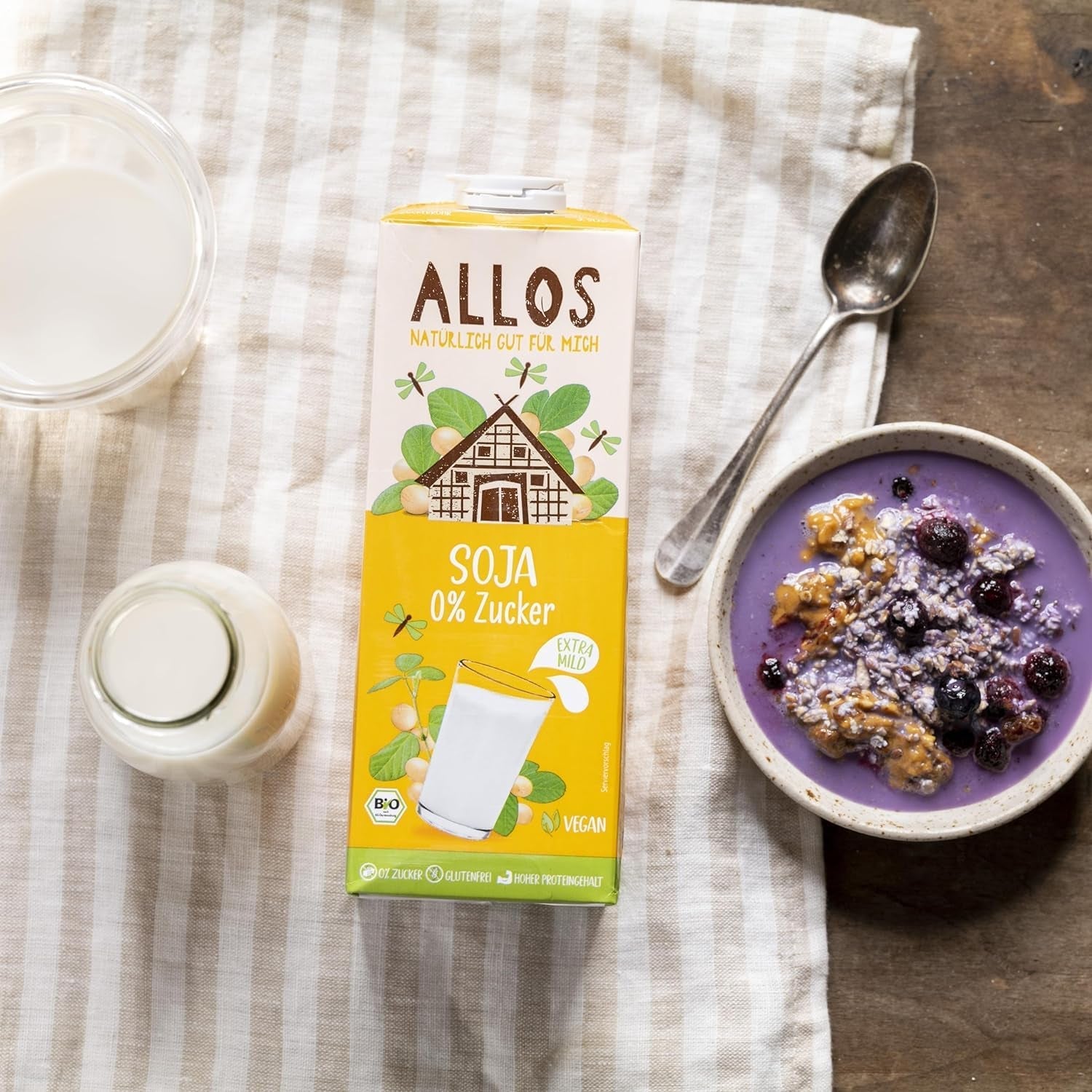 Allos Bio Sojadrink ohne Zucker | Milchalternative aus Soja | Soja Drink | Drink auf Pflanzenbasis | veganer Drink | ohne zugesetzten Zucker | vegan | laktosefrei | 1 Liter (6 Stück)
