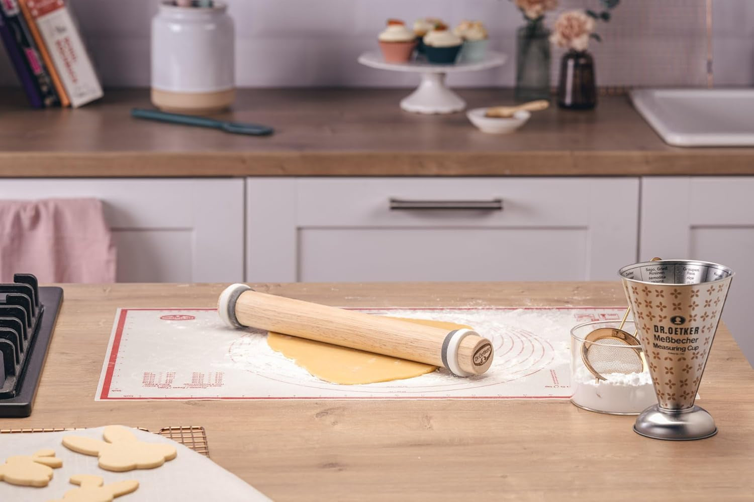 Sucitor Dr. Oetker, inclusiv inele distanțiere – Set de role de aluat de înaltă calitate, fabricate din lemn de hevea certificat FSC, cu inele de silicon detașabile pentru o întindere uniformă