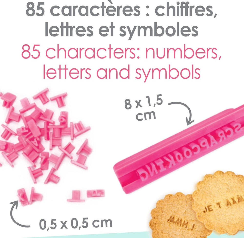 ScrapCooking 3700392420413 Set de ștampile pentru fursecuri, numere și litere – Pentru fondant, fursecuri, copt – Forme de tăiat decorate personalizate, plastic, roz