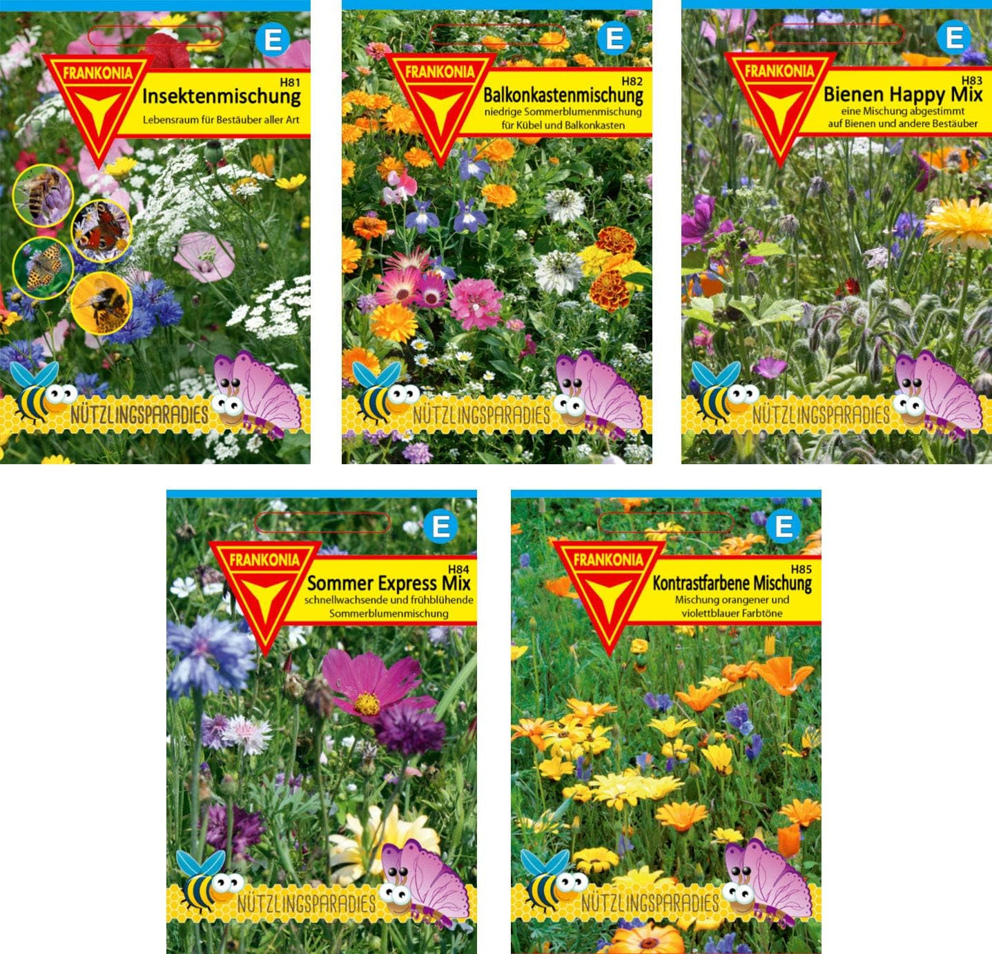 Set de semințe de flori: Pachet pentru insecte benefice / 5 amestecuri diferite de flori / Potrivit pentru insecte precum albine, fluturi și alte insecte benefice, BU01, Multicolor