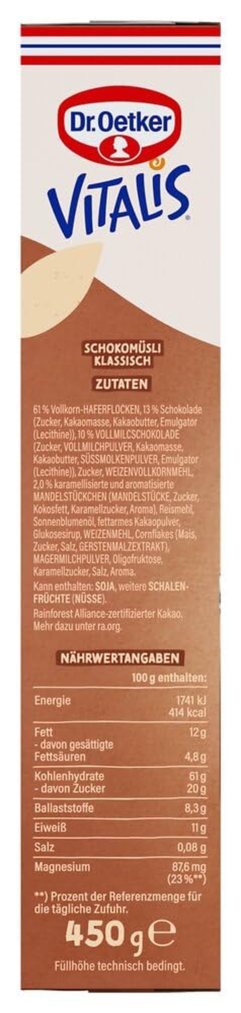 Dr. Oetker Vitalis Chocolate Muesli Classic: Musli pentru micul dejun cu lapte și ciocolată neagră, pachet de 7 (7 x 600g)