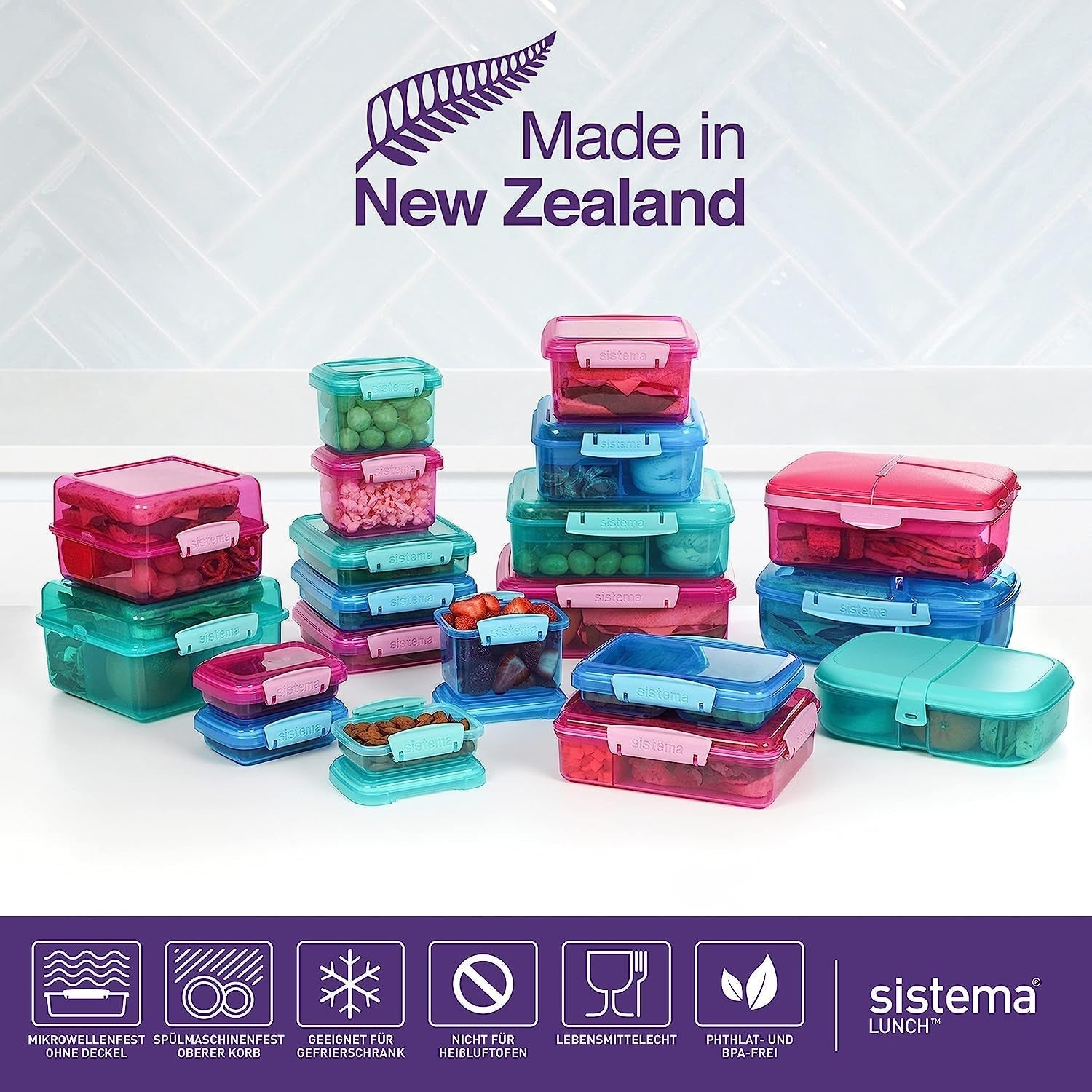 Sistema lunch box sandwich box | 450 ml | cutie de prânz stivuibilă și etanșă cu capac | pentru copii și adulți | fără BPA | culori mixte | 3 bucăți Cutii depozitare alimente Naty Shop