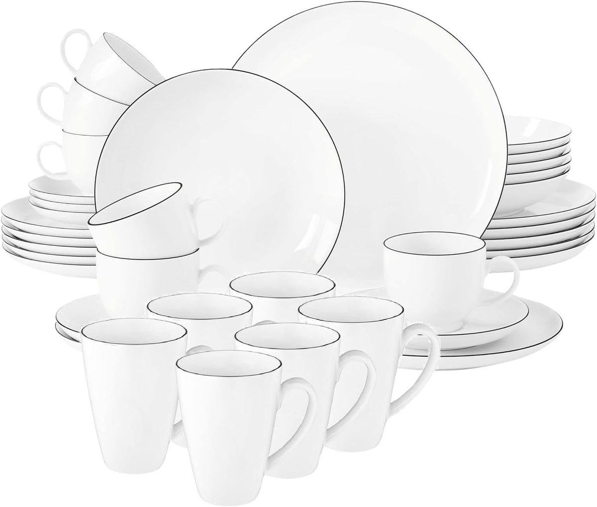 Seltmann Weiden - Lido Black Line - set de veselă 36 piese - porțelan (inclusiv 6 căni de cafea)