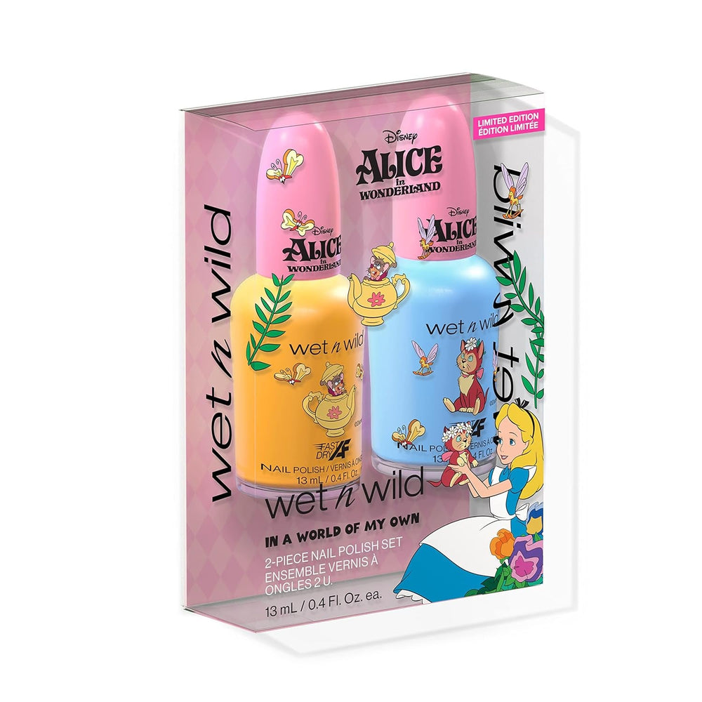 Wet n Wild Alice in Wonderland „In a World of My Own”, set de 2 oje cu o formulă cu uscare rapidă și de lungă durată, finisaj lucios, rezistă până la 5 zile