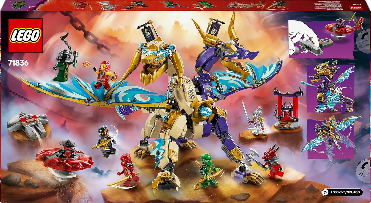 LEGO NINJAGO Lichtbogendrache - Spielzeug mit 8 Minifiguren und einem Spinjitzu-Spinner - Interaktives Ninja Bauspielzeug für Jungen & Mädchen ab 9 Jahren - Geschenkidee für Fans 71836