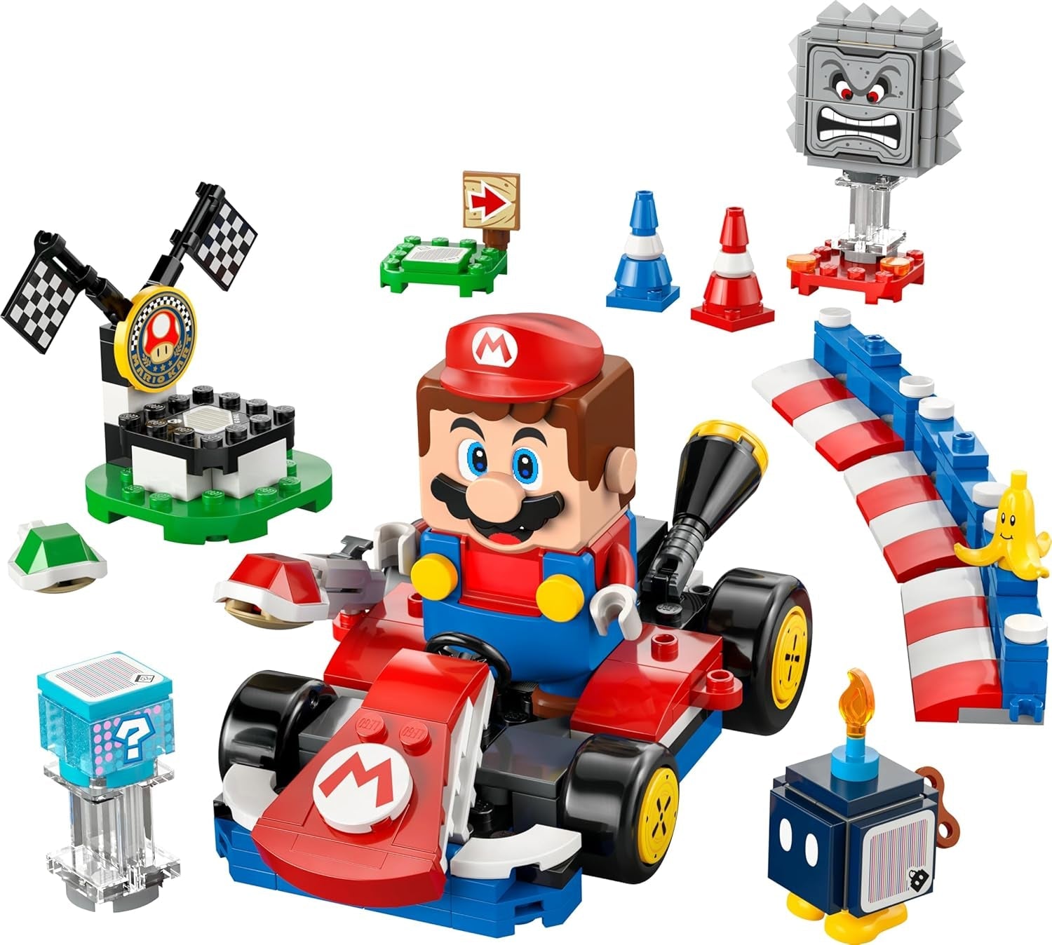 LEGO Mario Kart - Interaktiver Mario & Standard-Kart - Nintendo Spielzeug - Spiel Rennstrecke mit Auto, 3 Figuren, Podium & Barrieren - Gamer Geschenk für Jungen & Mädchen ab 7 Jahren - 72043