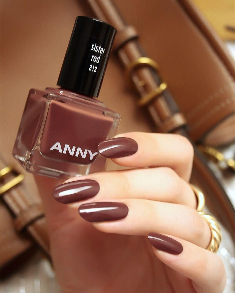 Oja ANNY – Oja colorată de înaltă calitate, cu strălucire de lungă durată, rezistentă la ciobire și cu uscare rapidă, culoare: roșu soră - maro mocha elegant - 15 ml