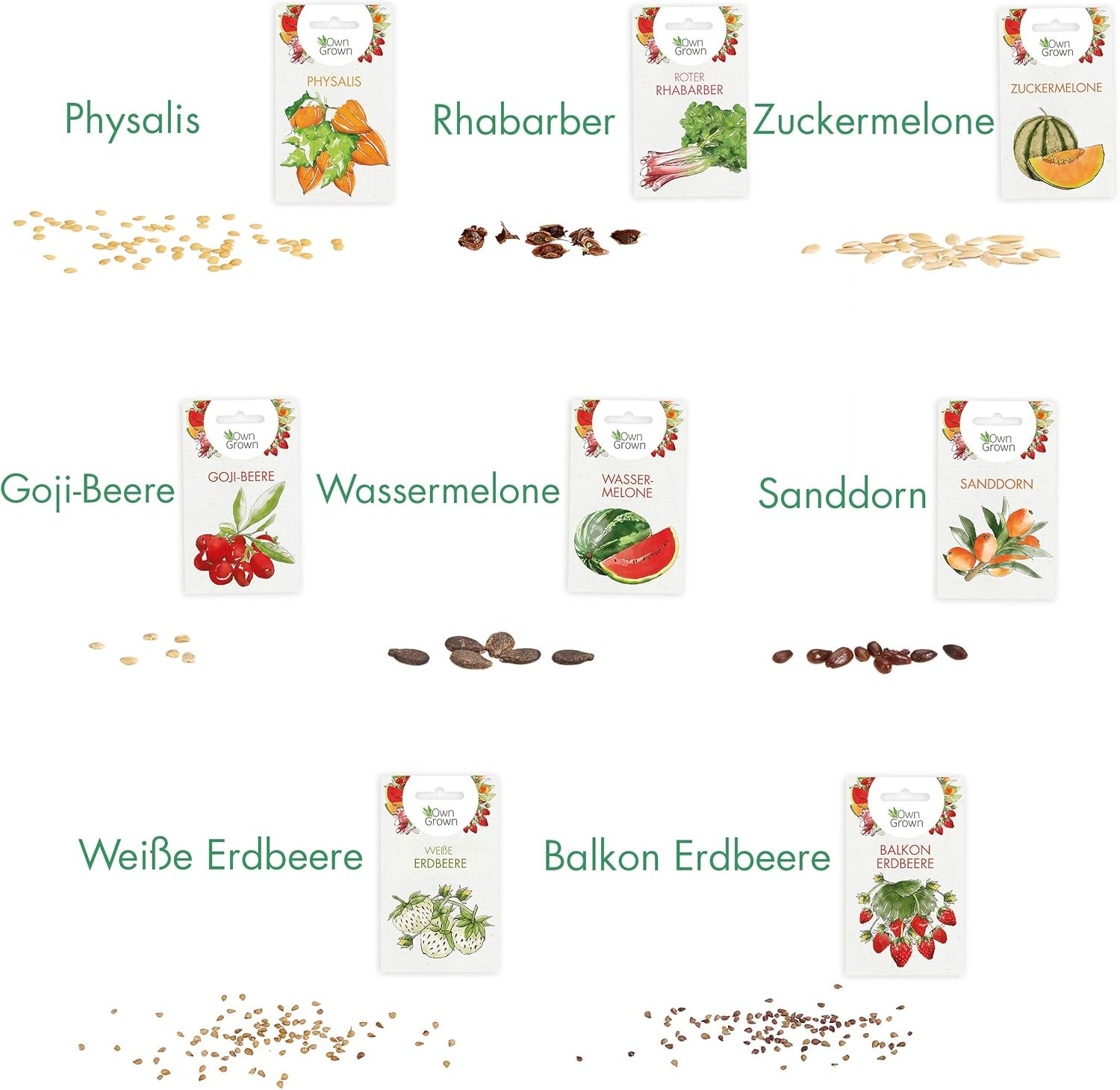 Set de semințe de fructe: Semințe premium de grădină cu 8 varietăți de plante fructifere pentru grădină și balcon – semințe de pepene verde, semințe de căpșuni, agrișe, rubarbă și multe altele – Set cadou cu semințe de fructe de la OwnGrown