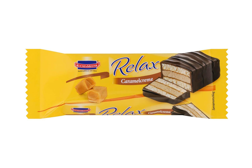 KuchenMeister Relax Cocoa Cake Bar 32g | Pandișpan cu gust de ciocolată | Umplutură delicată cu cremă de cacao | Ciocolată neagră crocantă | Gustare perfectă între mese | 1 x baton 32g