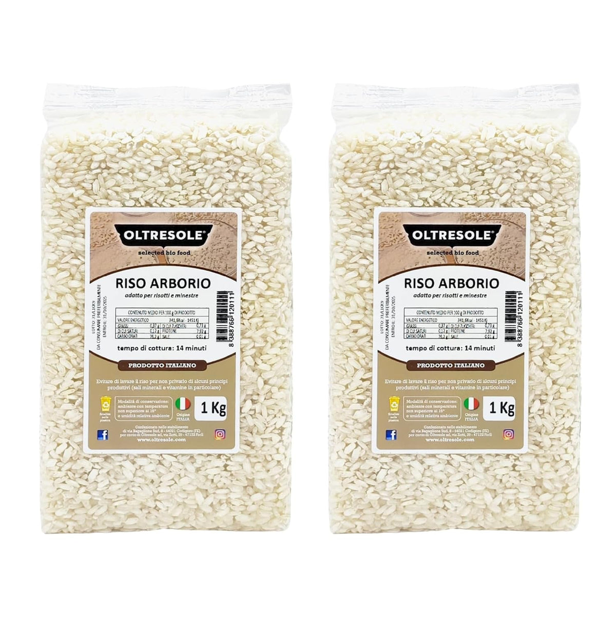 Orez Arborio italian artizanal, orez cu bob mare și amidon, ideal pentru supe, risotto și salate de orez, ambalat în vid în 2 saci de 1 kg