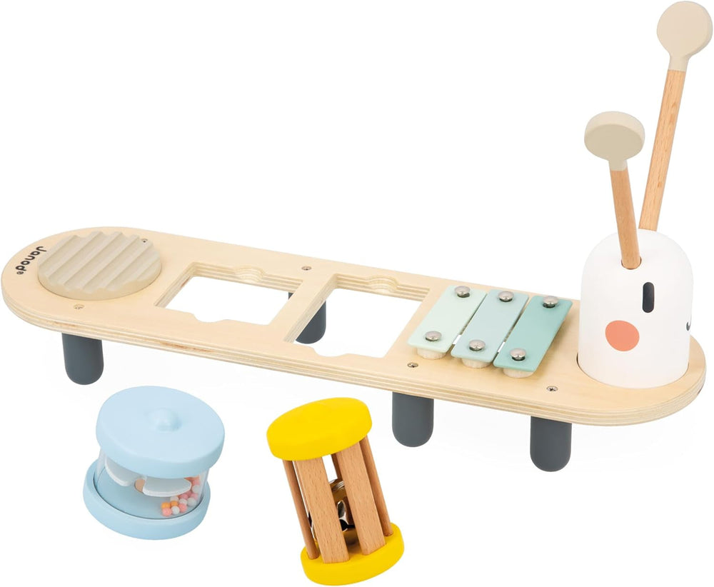 Janod - Șenile muzicale Sweet Cocoon - 5 activități muzicale pentru copii - Educație muzicală timpurie - Jucărie din lemn FSC - De la 12 luni, J04058 Jucarii Bebe Naty Shop