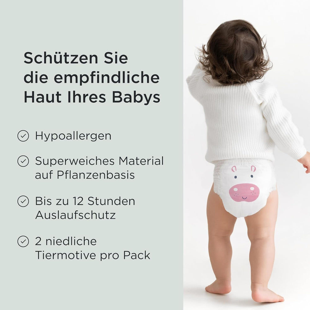 Scutece Kit & Kin Premium Eco, mărimea 4 (9-16 kg), 132 scutece, pe bază de plante și hipoalergenice, protecție fiabilă împotriva scurgerilor, vegane și fără cruzime