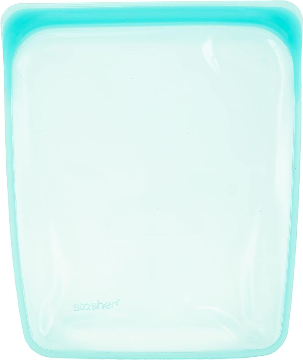 Stasher Bag Premium silicon sac reutilizabil pentru alimente, jumătate de galon, albastru, durabil, cuptor, mașină de spălat vase și congelator sigur, ecologic, sac de prânz, pentru prepararea alimentelor, 1893ml Cutii depozitare alimente Naty Shop Aqua